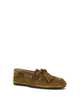Miu Miu Suede Leather Slip On Boat Shoes - Tan Brown
