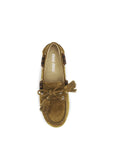 Miu Miu Suede Leather Slip On Boat Shoes - Tan Brown