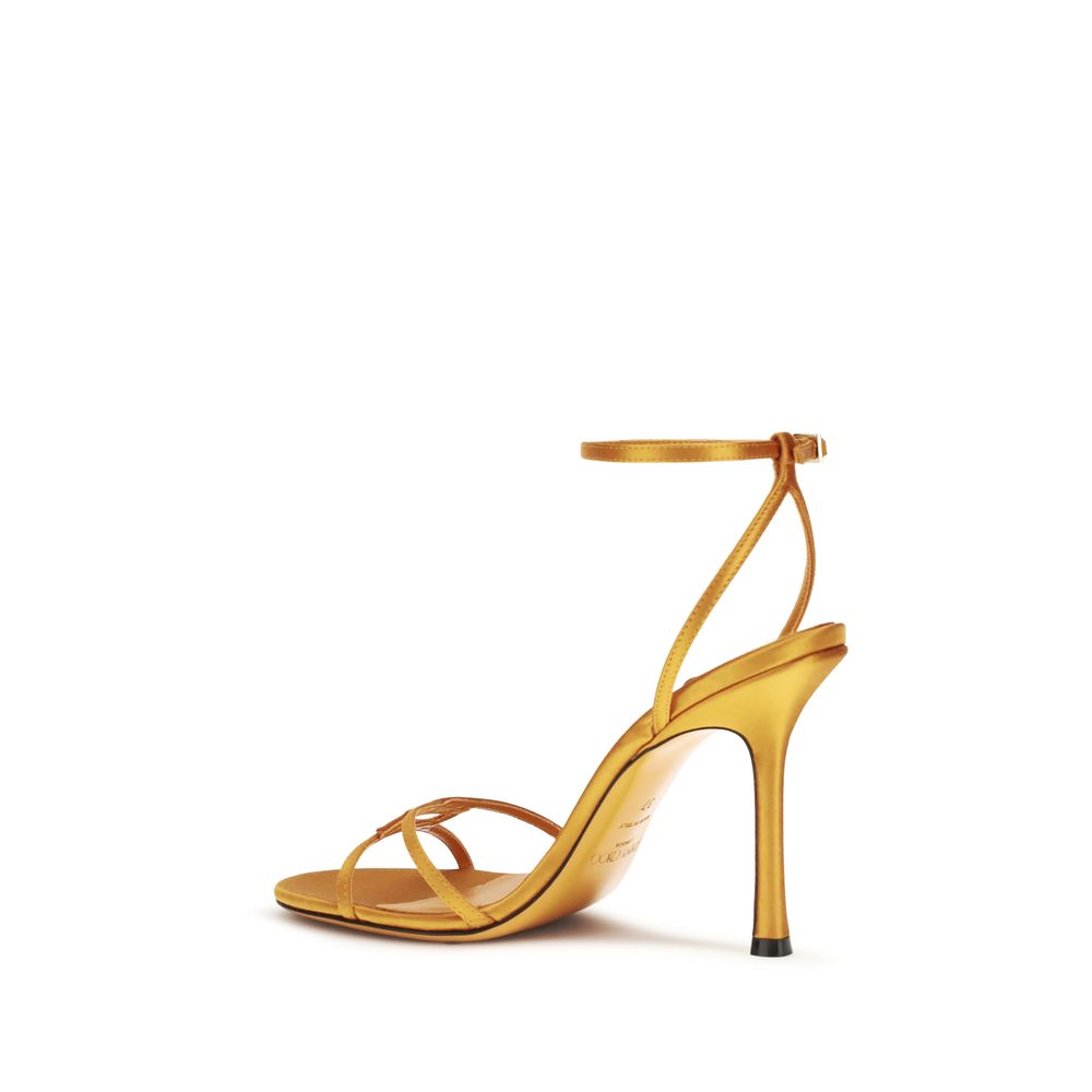 Jimmy Choo Leo Silk Stiletto Heel Sandals - Sunset Orange