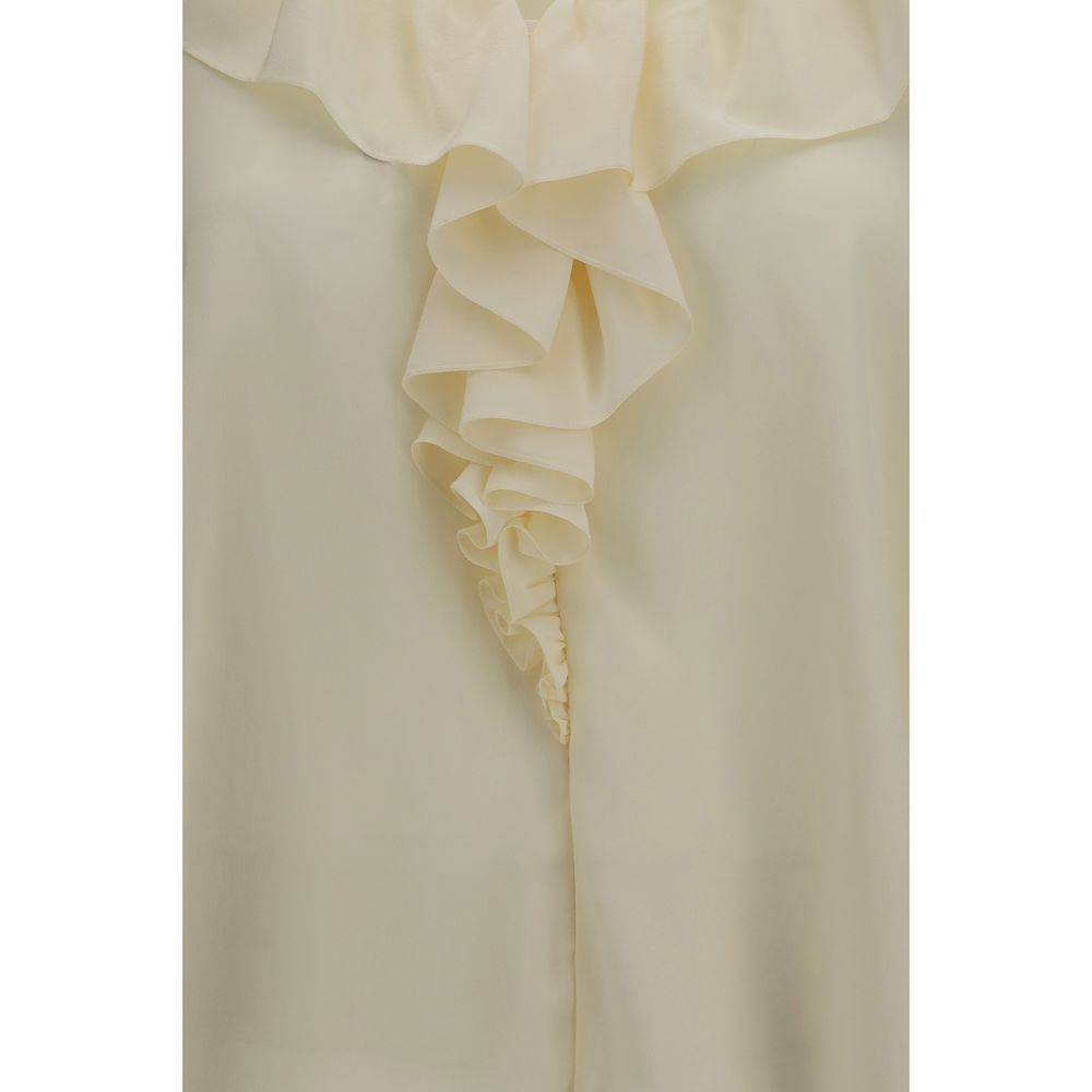 Chloé Silk Ruffled V-Neck Blouse &amp; Shirt - Ivory/Beige