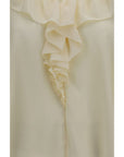 Chloé Silk Ruffled V-Neck Blouse & Shirt - Ivory/Beige