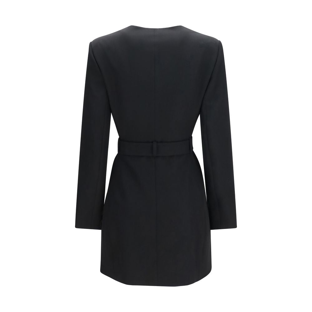 Balmain Merino Wool Grain de Poudre Belted Long Blazer &amp; Coat - Black