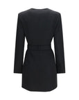 Balmain Merino Wool Grain de Poudre Belted Long Blazer & Coat - Black