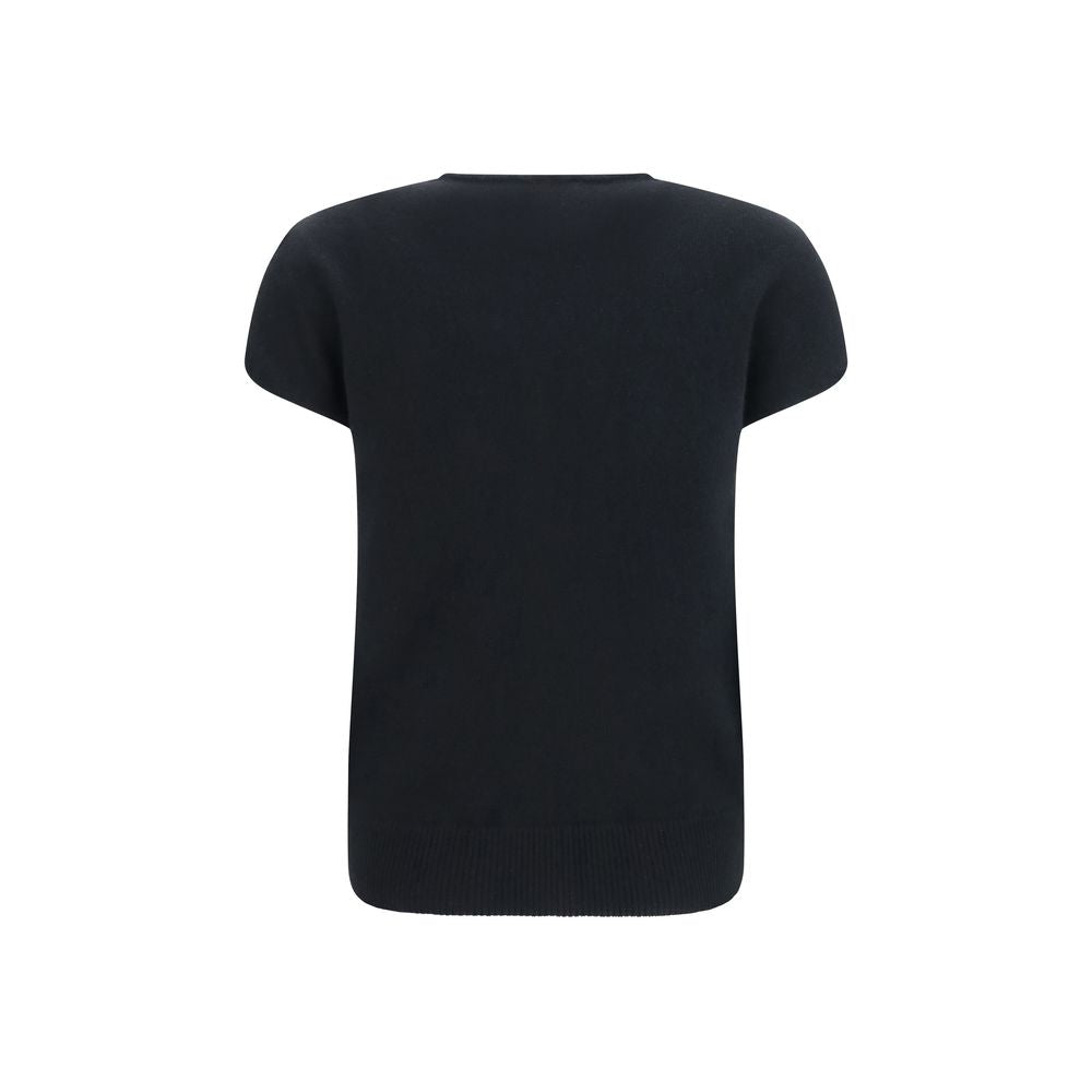 Balmain Wool-Cashmere Short Sleeve Knit Top - Black