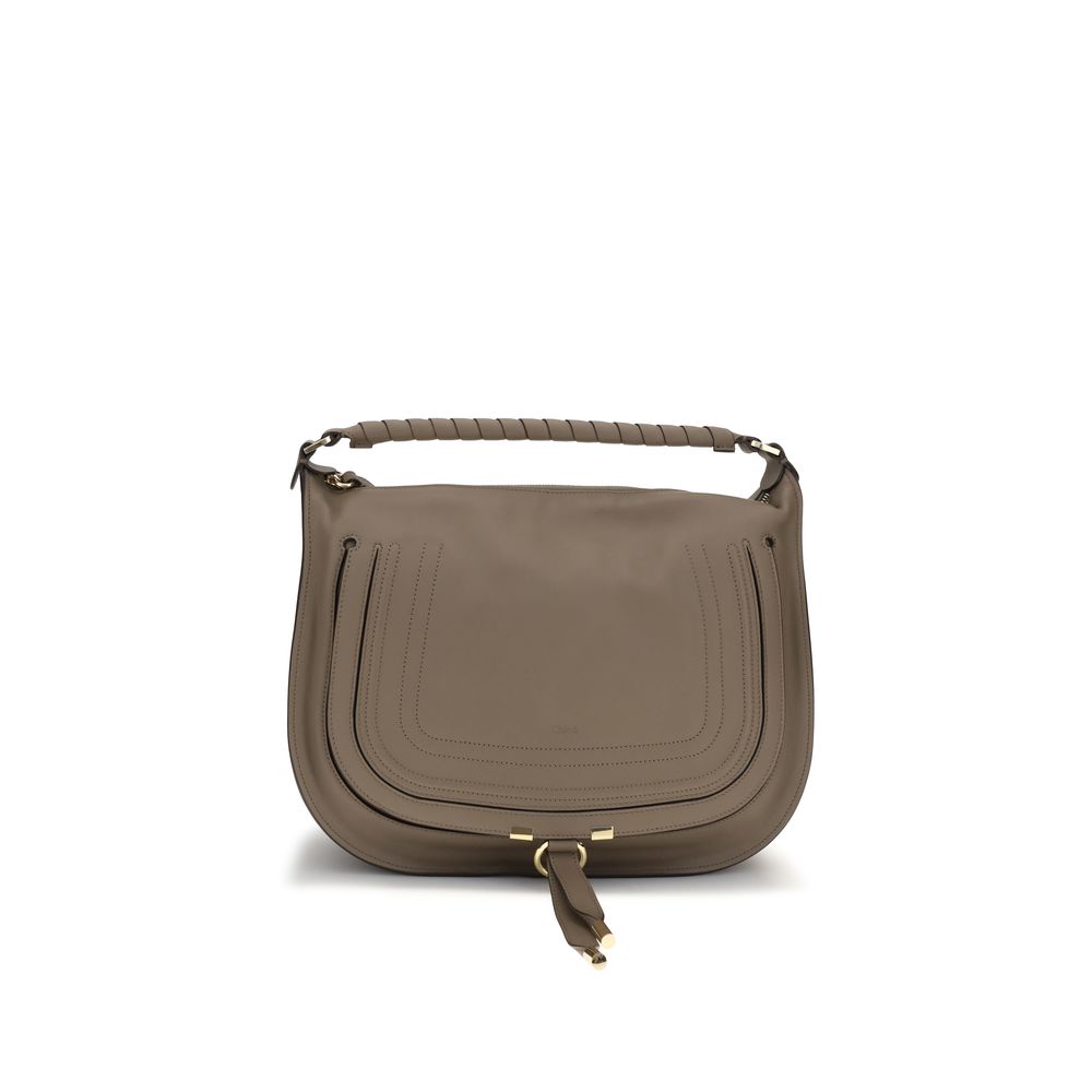 Chloé Leather Marcie Shoulder Bag - Deep Taupe/Brown