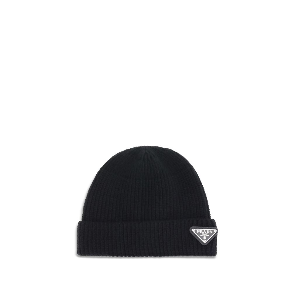 Prada Logo Cashmere-Wool Beanie - Black