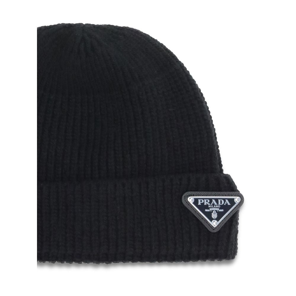 Prada Logo Cashmere-Wool Beanie - Black