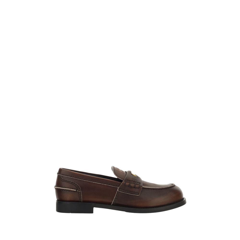 Miu Miu Logo Leather Loafers - Brown