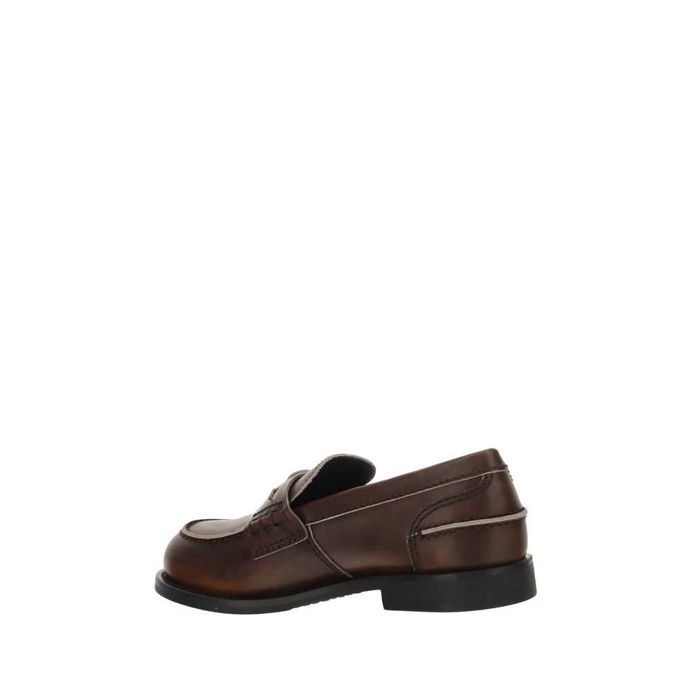 Miu Miu Logo Leather Loafers - Brown