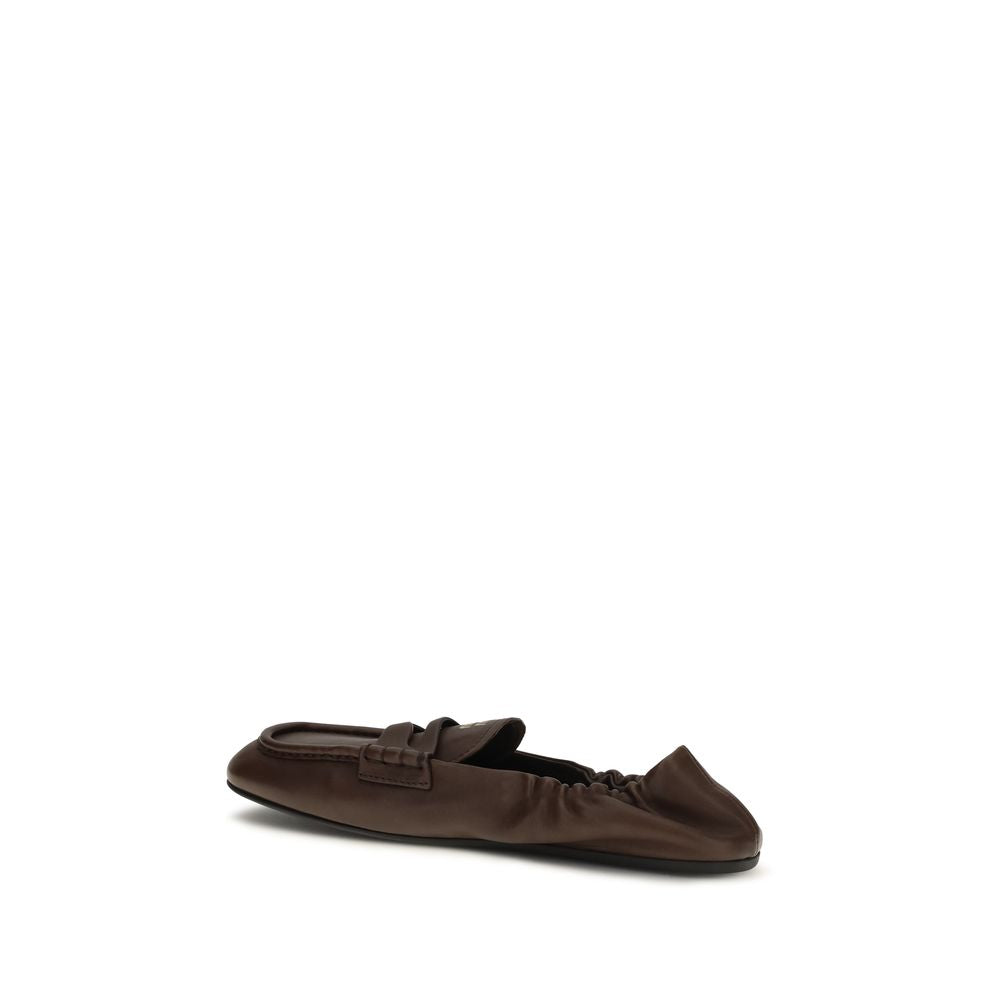 Miu Miu Ruches Leather Slip-On Loafers - Brown