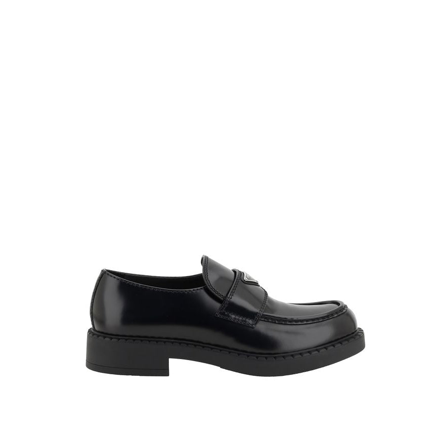 Prada Leather Heeled Loafers - Black
