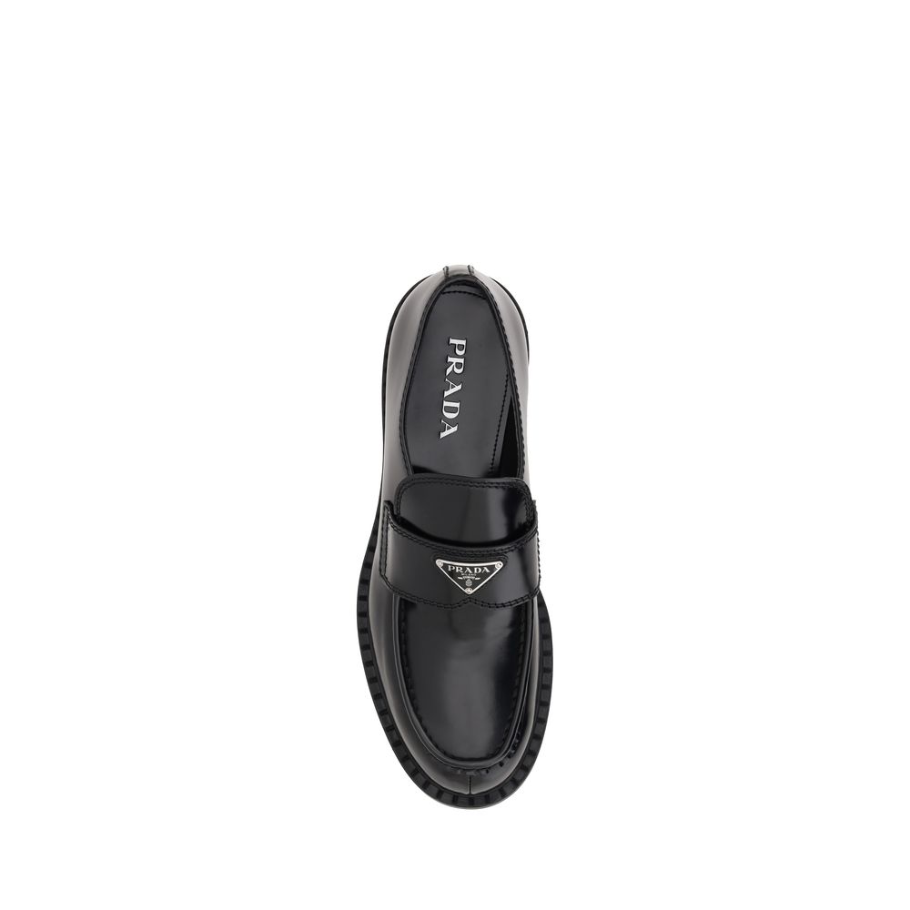 Prada Leather Heeled Loafers - Black