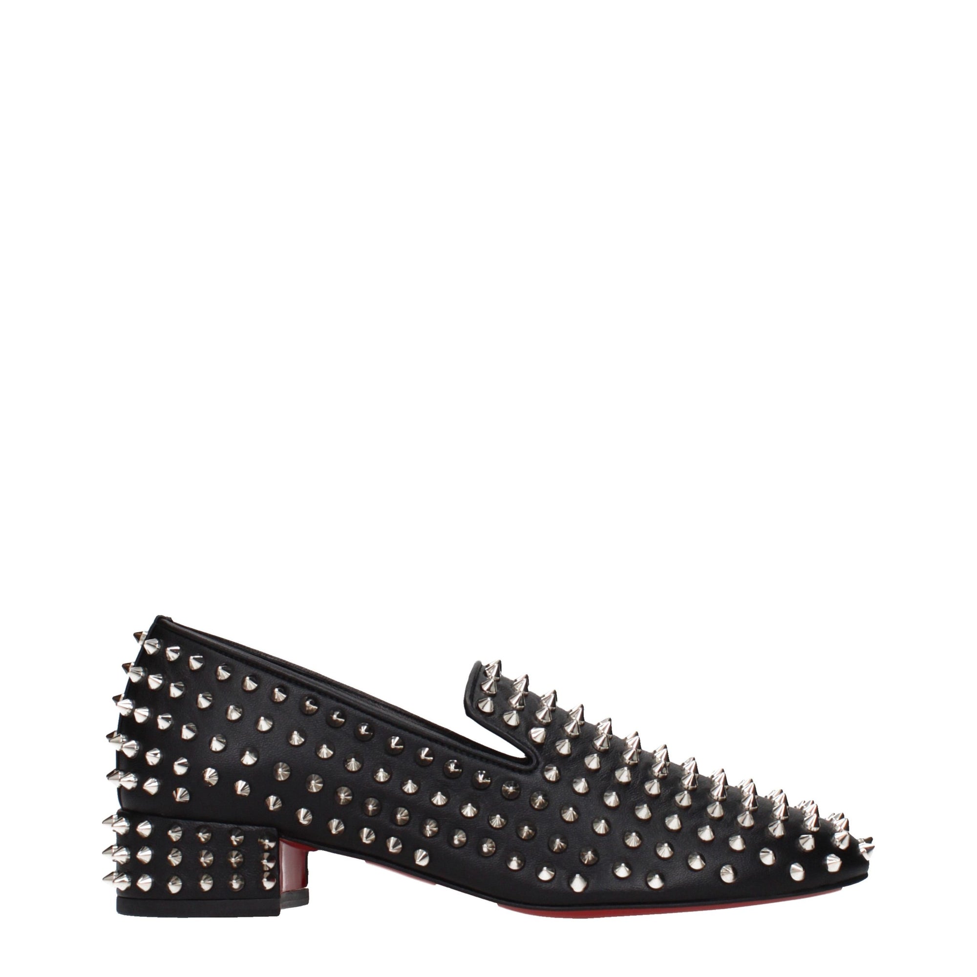 Christian Louboutin Spike Studded Leather Slip-On Loafers - Black