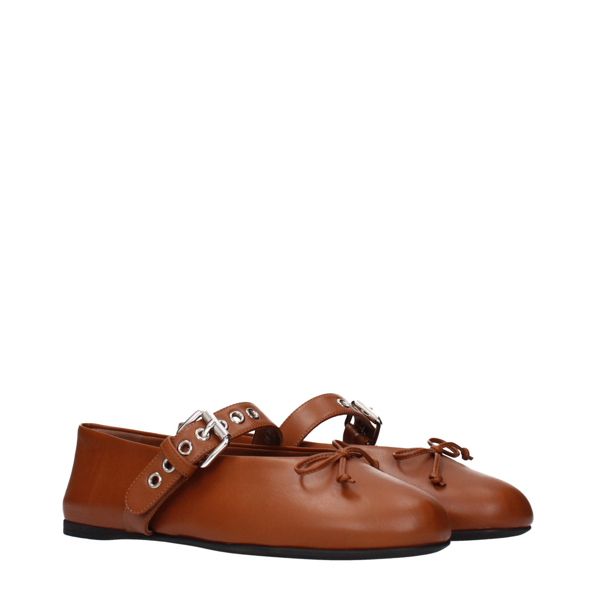 Miu Miu Leather Mary Jane-Ballet Flats - Cognac Brown