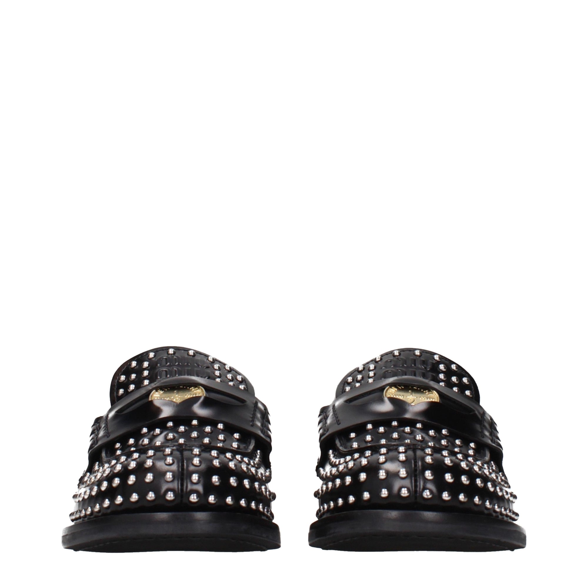 Miu Miu Studded Brushed Leather Penny Loafers - Black