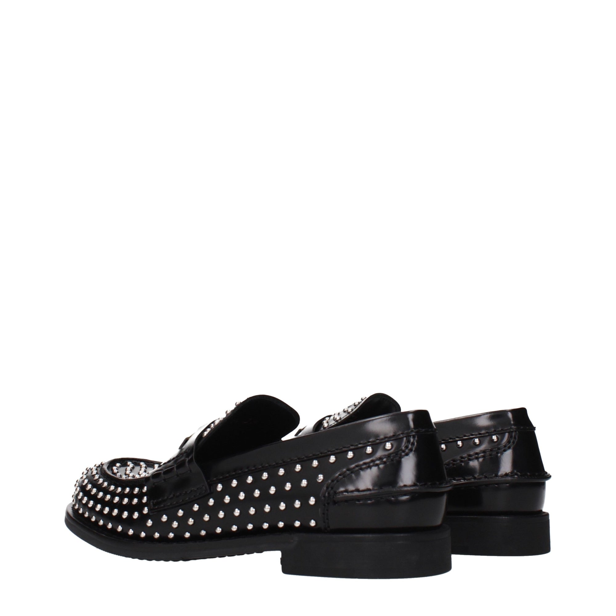 Miu Miu Studded Brushed Leather Penny Loafers - Black