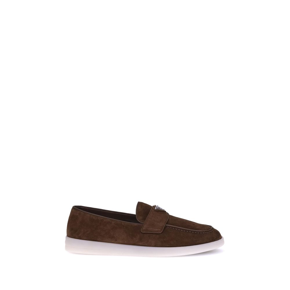 Prada Leather Suede Slip-On Loafers - Brown