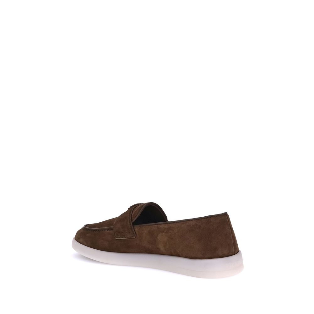 Prada Leather Suede Slip-On Loafers - Brown