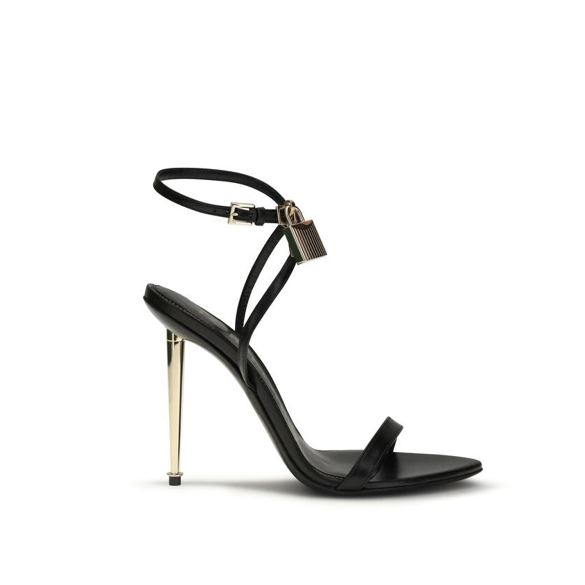 Tom Ford Padlock Leather Stiletto Heel Sandals - Black