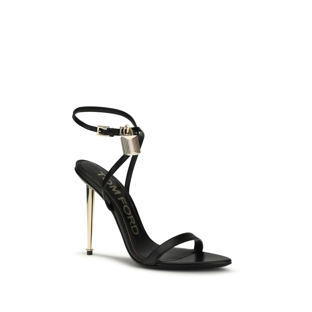 Tom Ford Padlock Leather Stiletto Heel Sandals - Black
