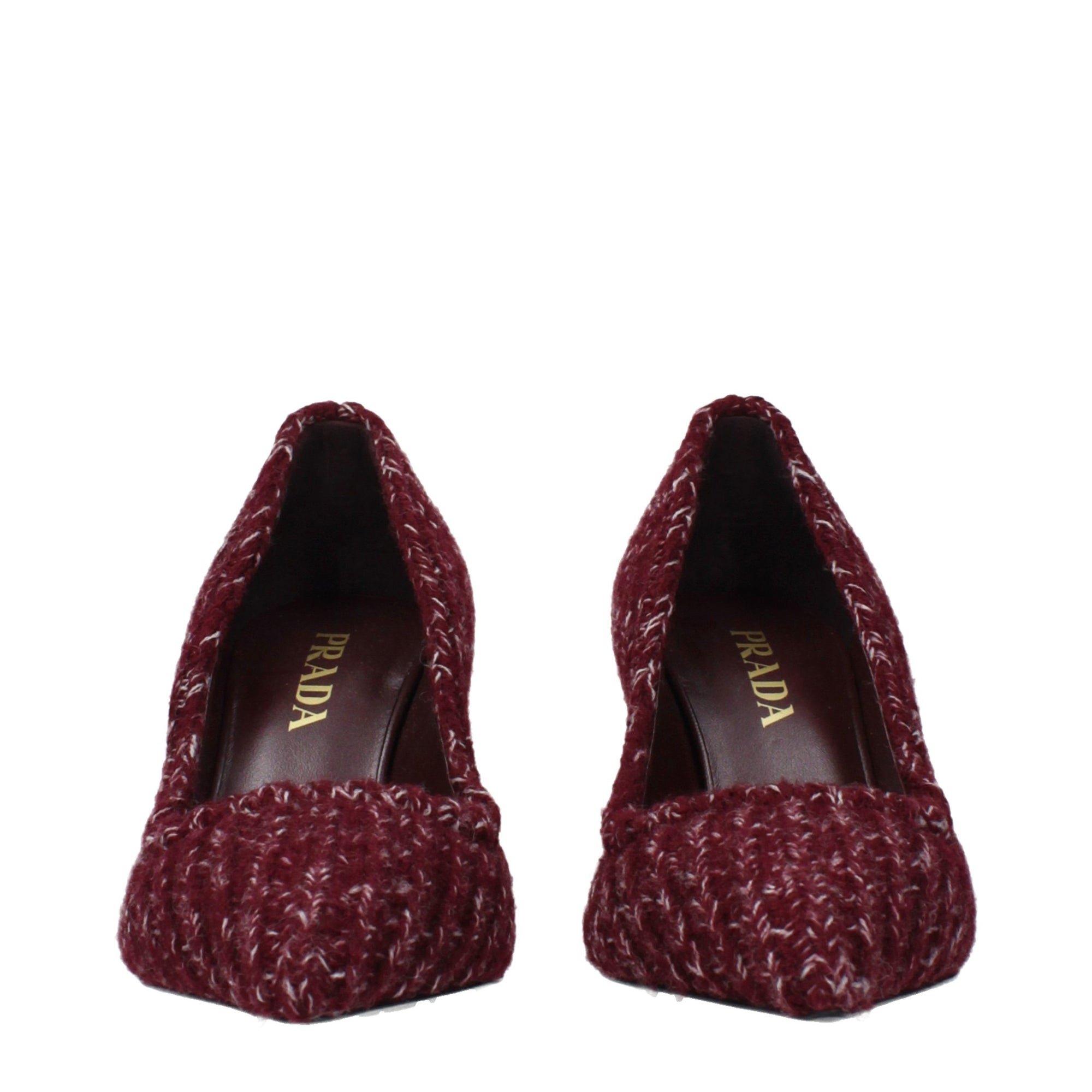 Prada Melange Knitted Pointed Toe Pumps - Burgundy Red