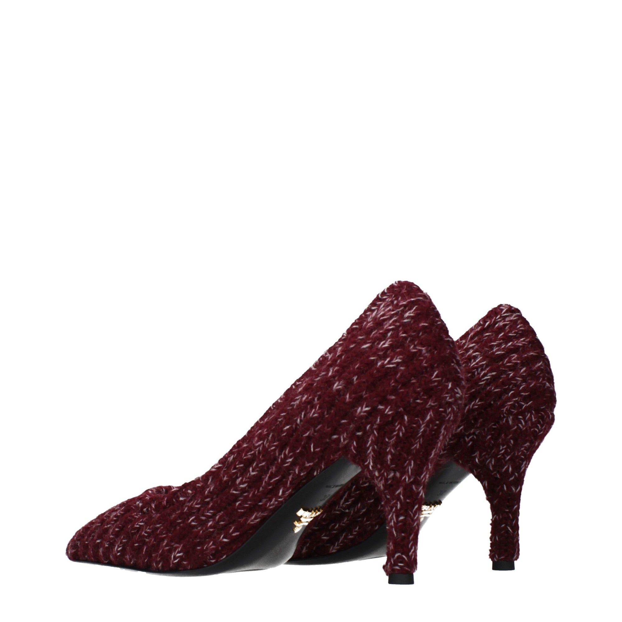 Prada Melange Knitted Pointed Toe Pumps - Burgundy Red
