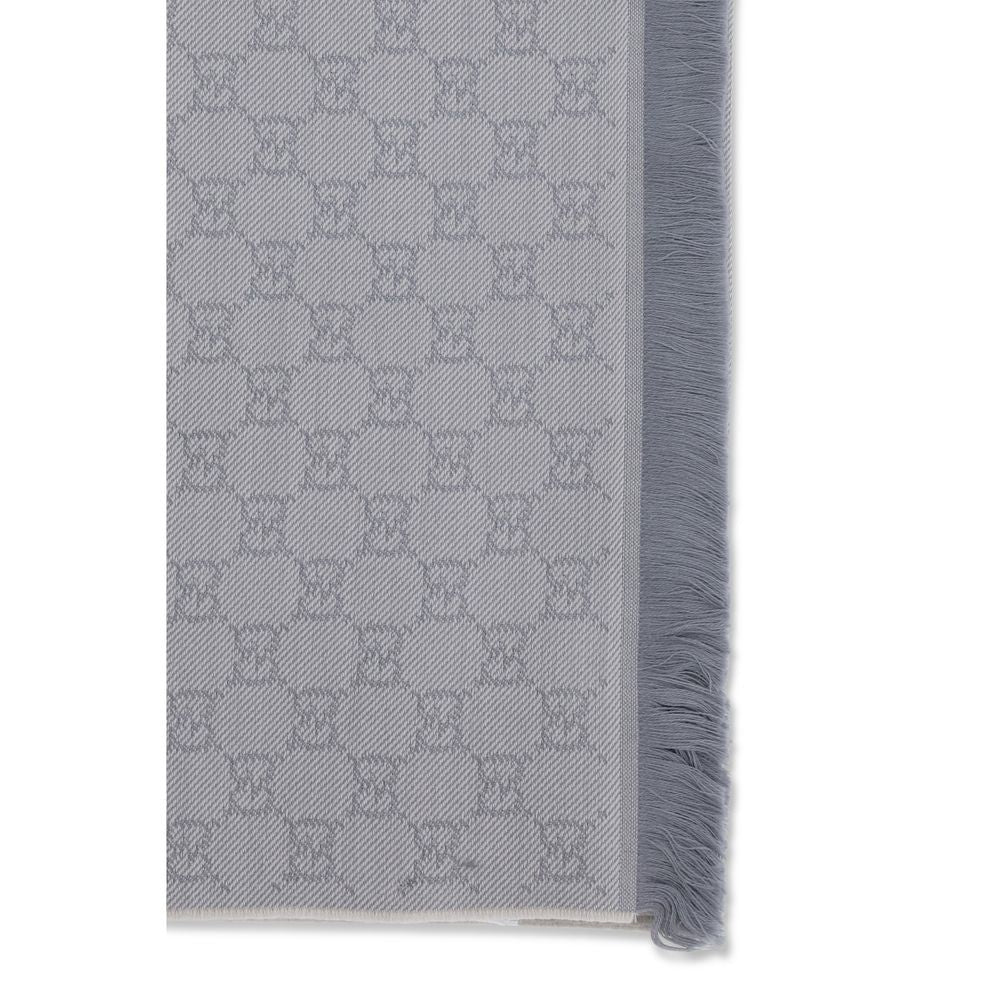 Gucci GG Supreme Embroidered Wool Scarf - Light Gray/Grey