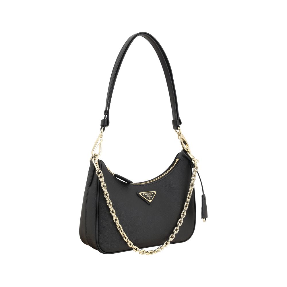 Prada Re-Edition Mini Saffiano Leather Shoulder Bag - Black