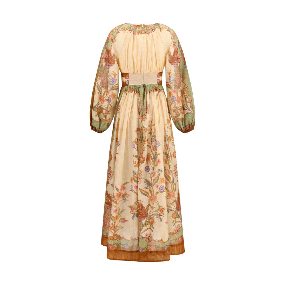 Zimmermann Cotton-Silk Indra Cinch Waist Maxi Dress - Multicolor/Cream