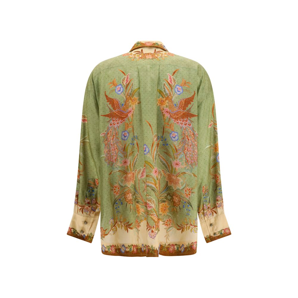 Zimmermann Indra Printed Pattern Silk Shirt - Multicolor/Green