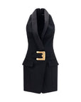Balmain Merino Wool Belted Grain de Poudre Dress - Black