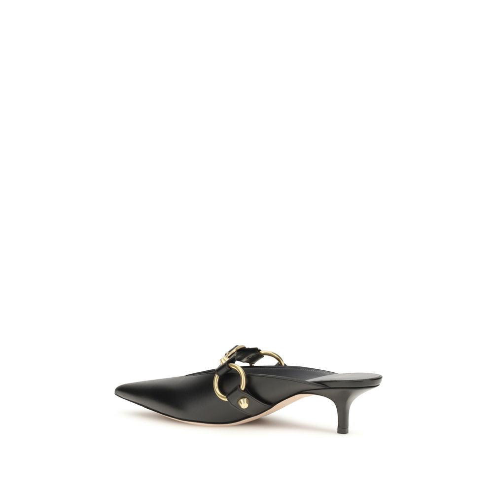Balenciaga Leather Kitten Heel Studded City Mules - Black