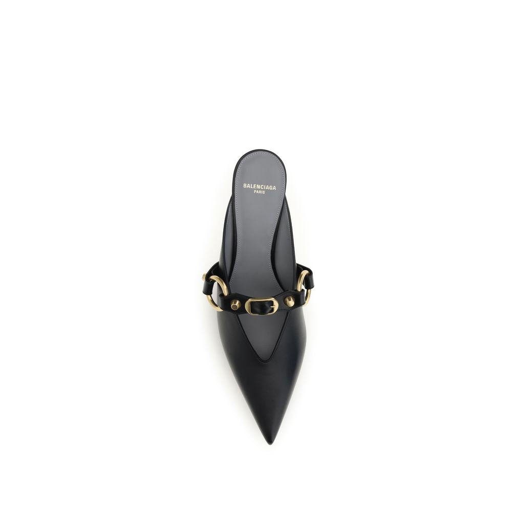 Balenciaga Leather Kitten Heel Studded City Mules - Black