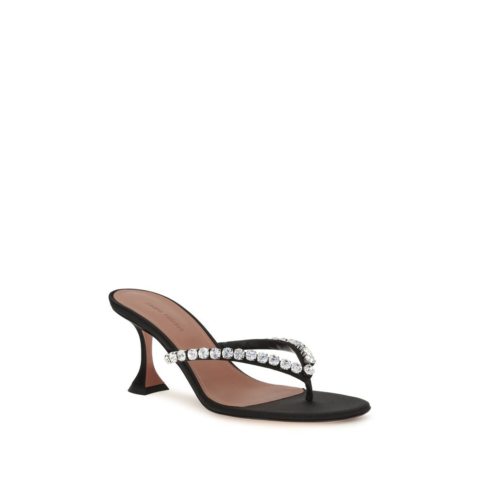 Amina Muaddi Gigi Silk Stiletto Heel Sandals - Black