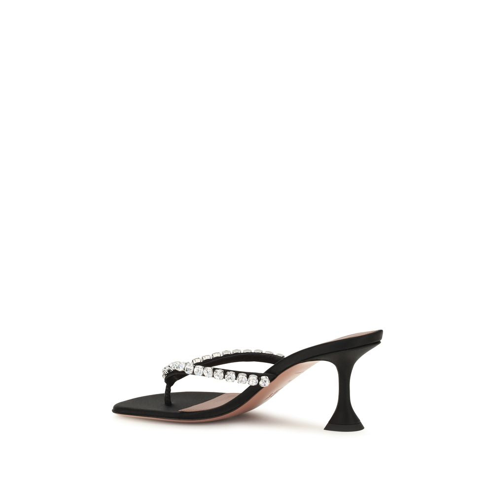 Amina Muaddi Gigi Silk Stiletto Heel Sandals - Black