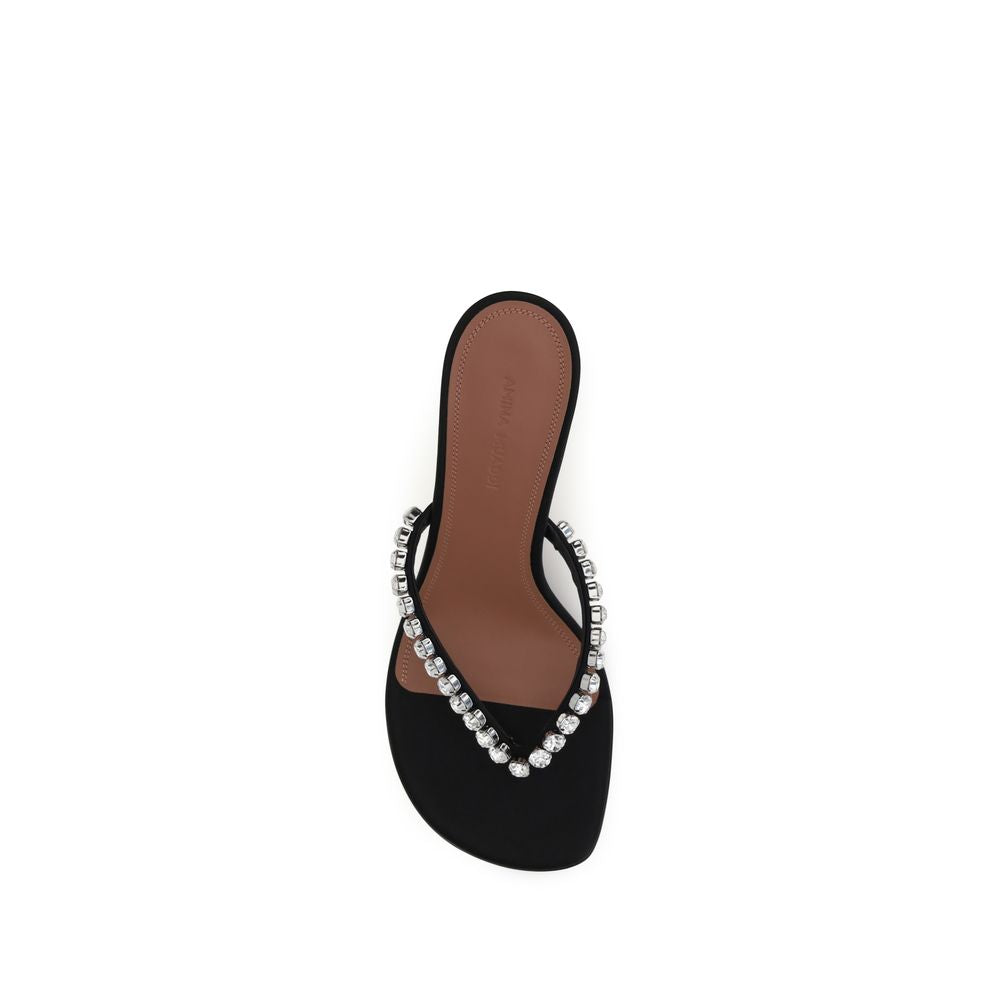 Amina Muaddi Gigi Silk Stiletto Heel Sandals - Black