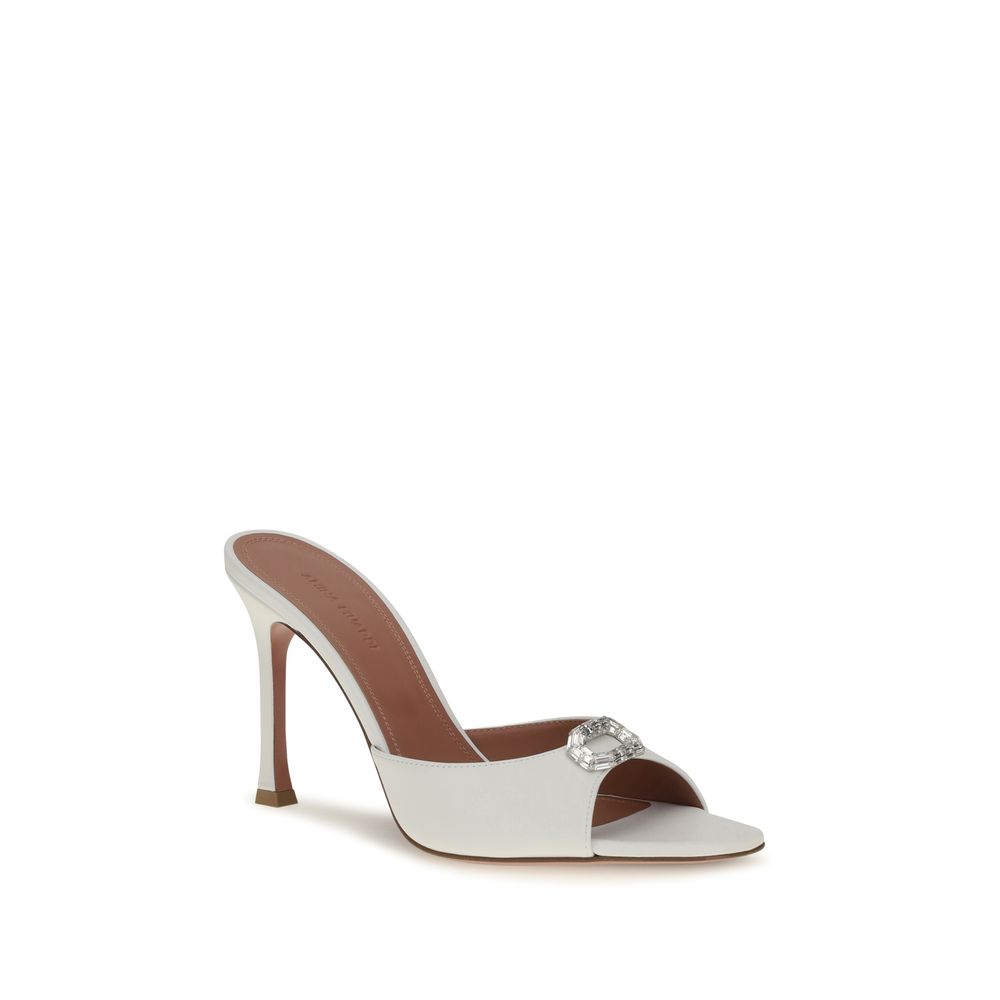 Amina Muaddi Camelia Leather Mule Sandals - White