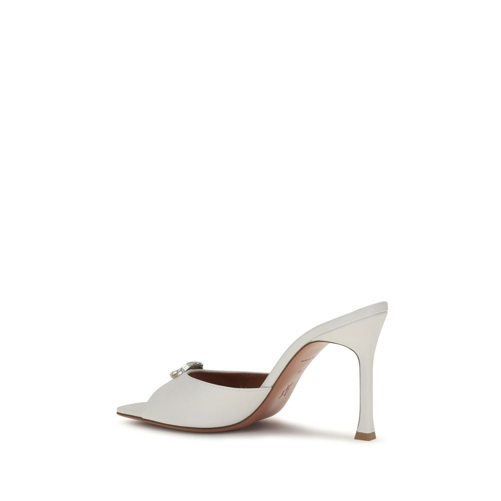 Amina Muaddi Camelia Leather Mule Sandals - White
