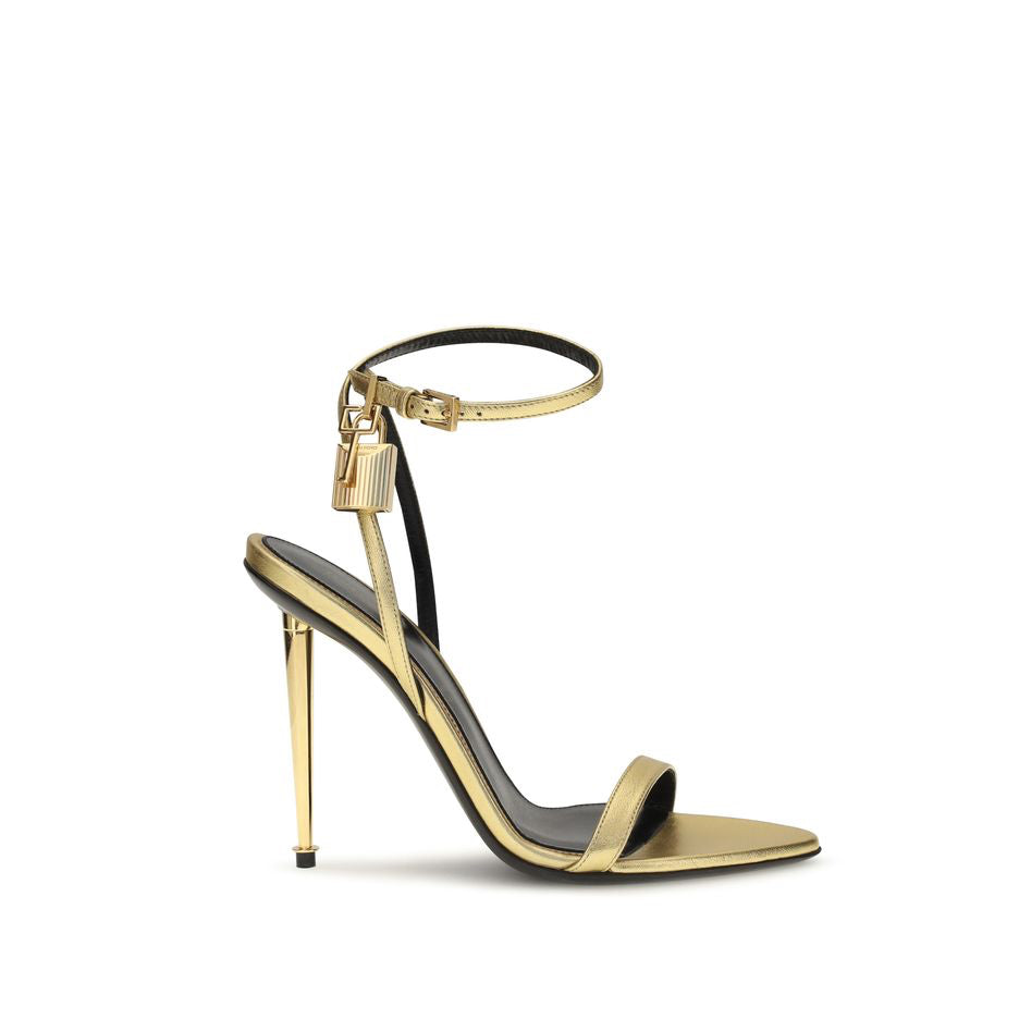 Tom Ford Padlock Pointy Naked Leather Stiletto Heel Sandals - Gold