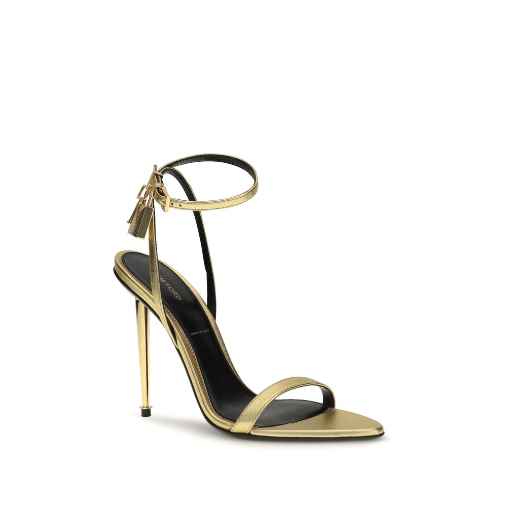 Tom Ford Padlock Pointy Naked Leather Stiletto Heel Sandals - Gold