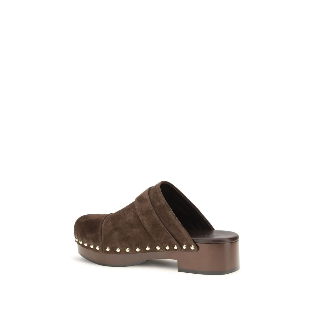 Chloé Jeannette Clog Mules In Suede Leather - Brown