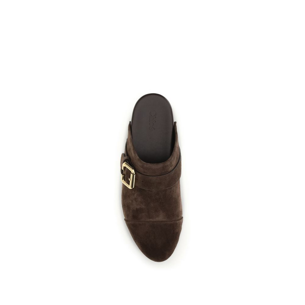 Chloé Jeannette Clog Mules In Suede Leather - Brown