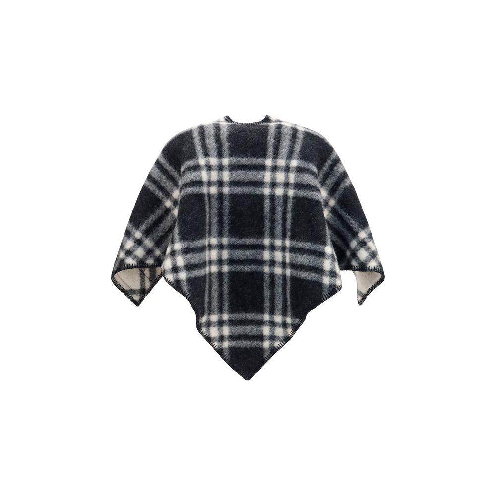 Burberry Rydal Short Wool Check Poncho &amp; Shawl Scarf - Black