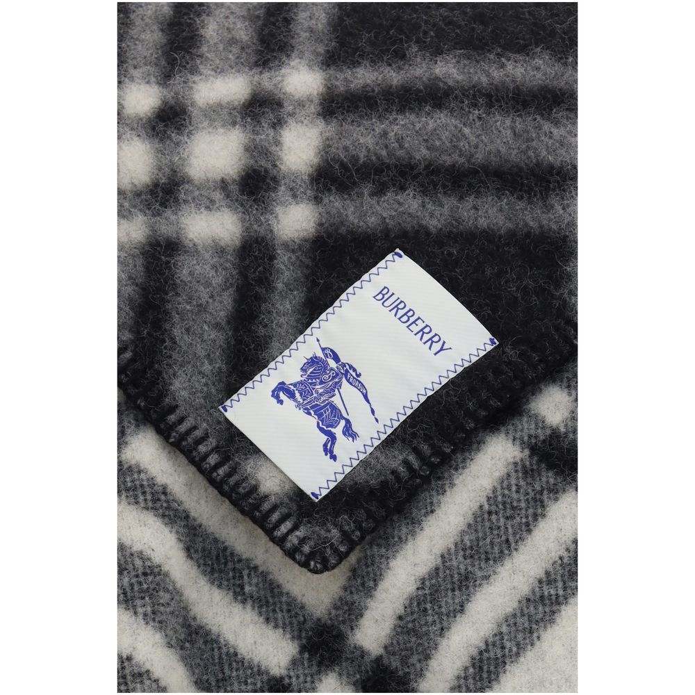 Burberry Rydal Short Wool Check Poncho &amp; Shawl Scarf - Black
