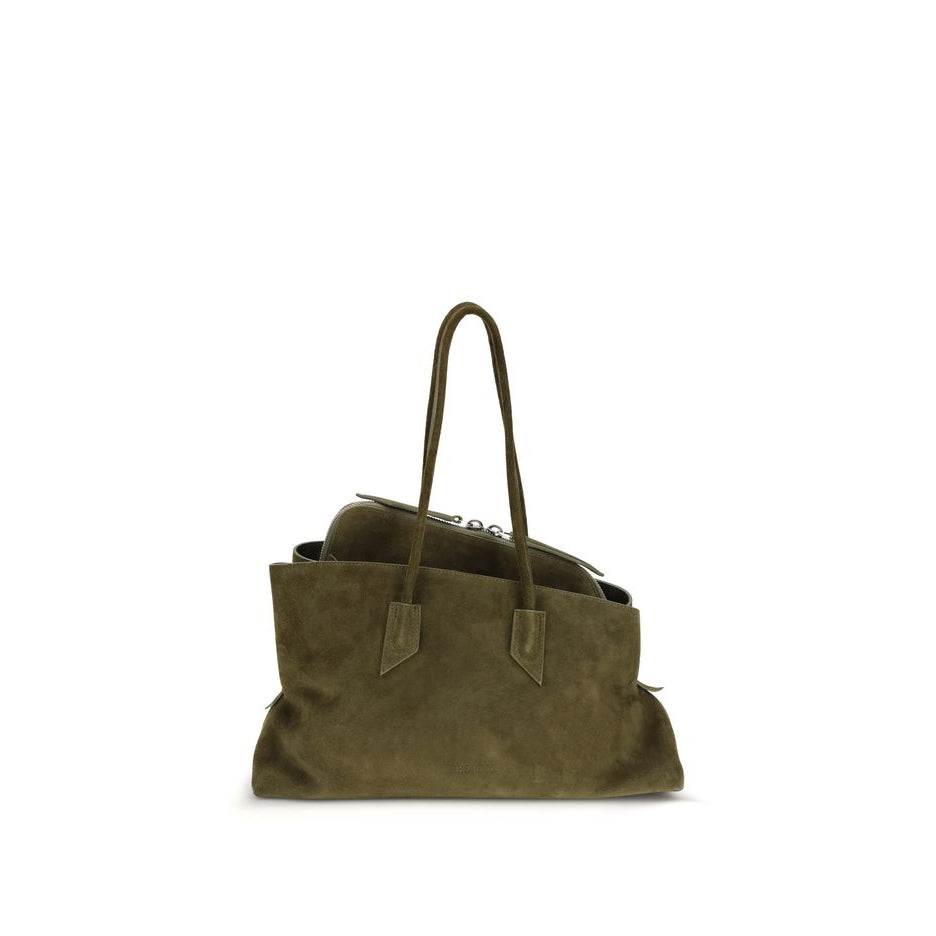The Attico La Passeggiata Suede Leather Medium Top Handle Handbag - Green