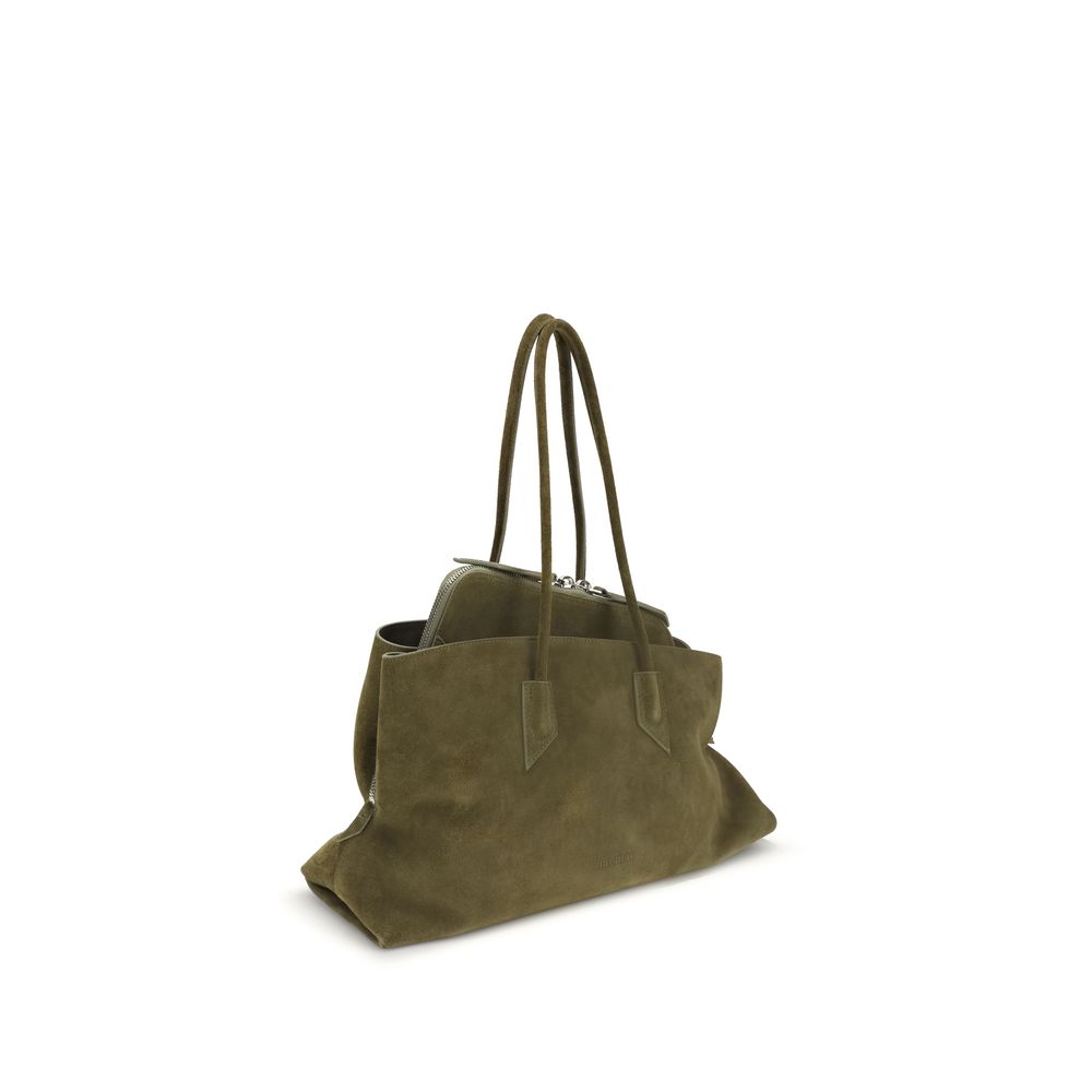 The Attico La Passeggiata Suede Leather Medium Top Handle Handbag - Green