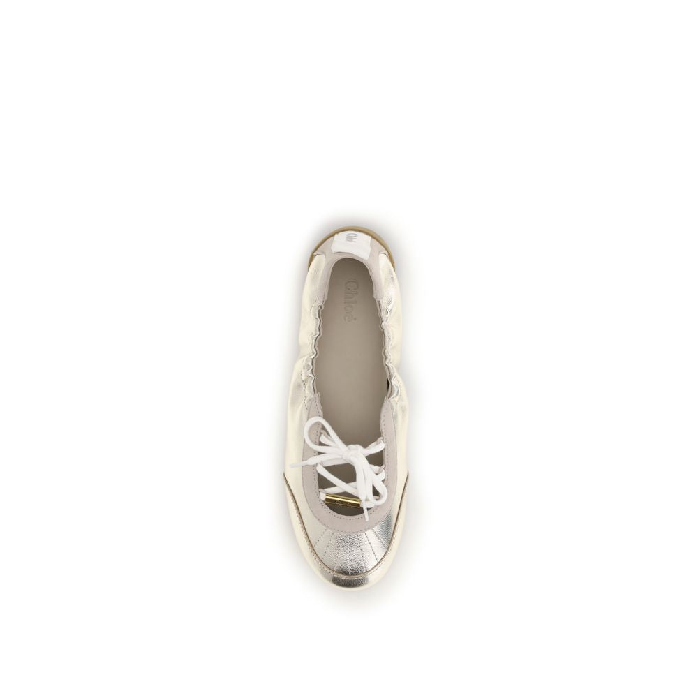 Chloé Kick Ballerina Leather Sneakers - Silver