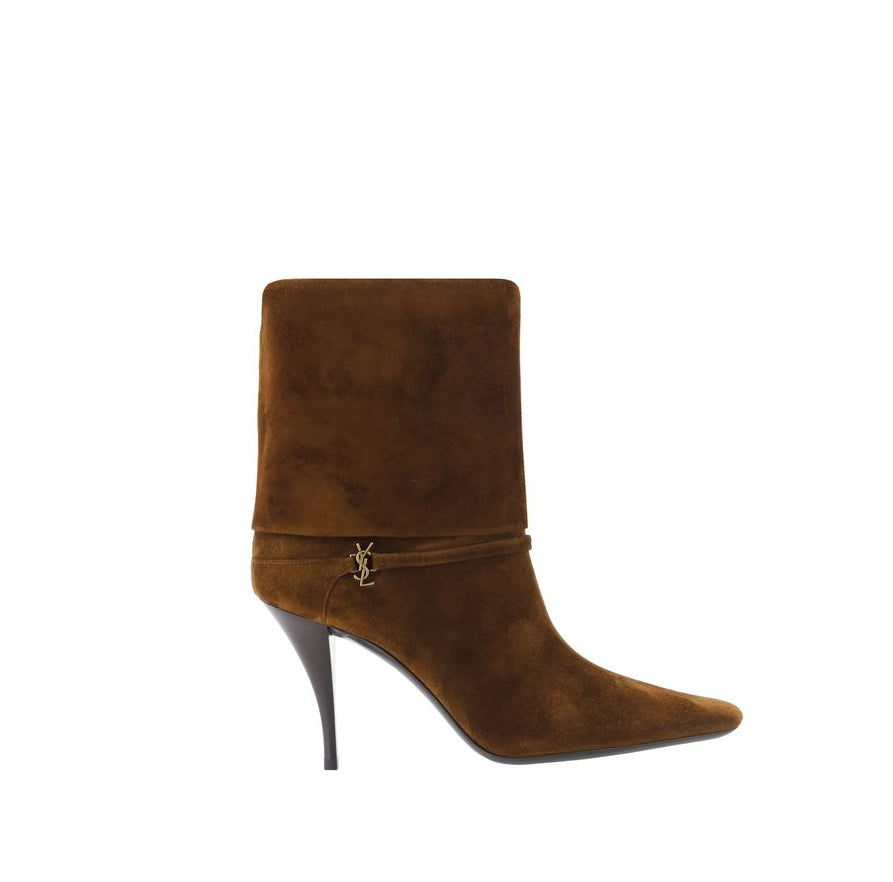 Saint Laurent Vicky Suede Leather Ankle Boots - Brown