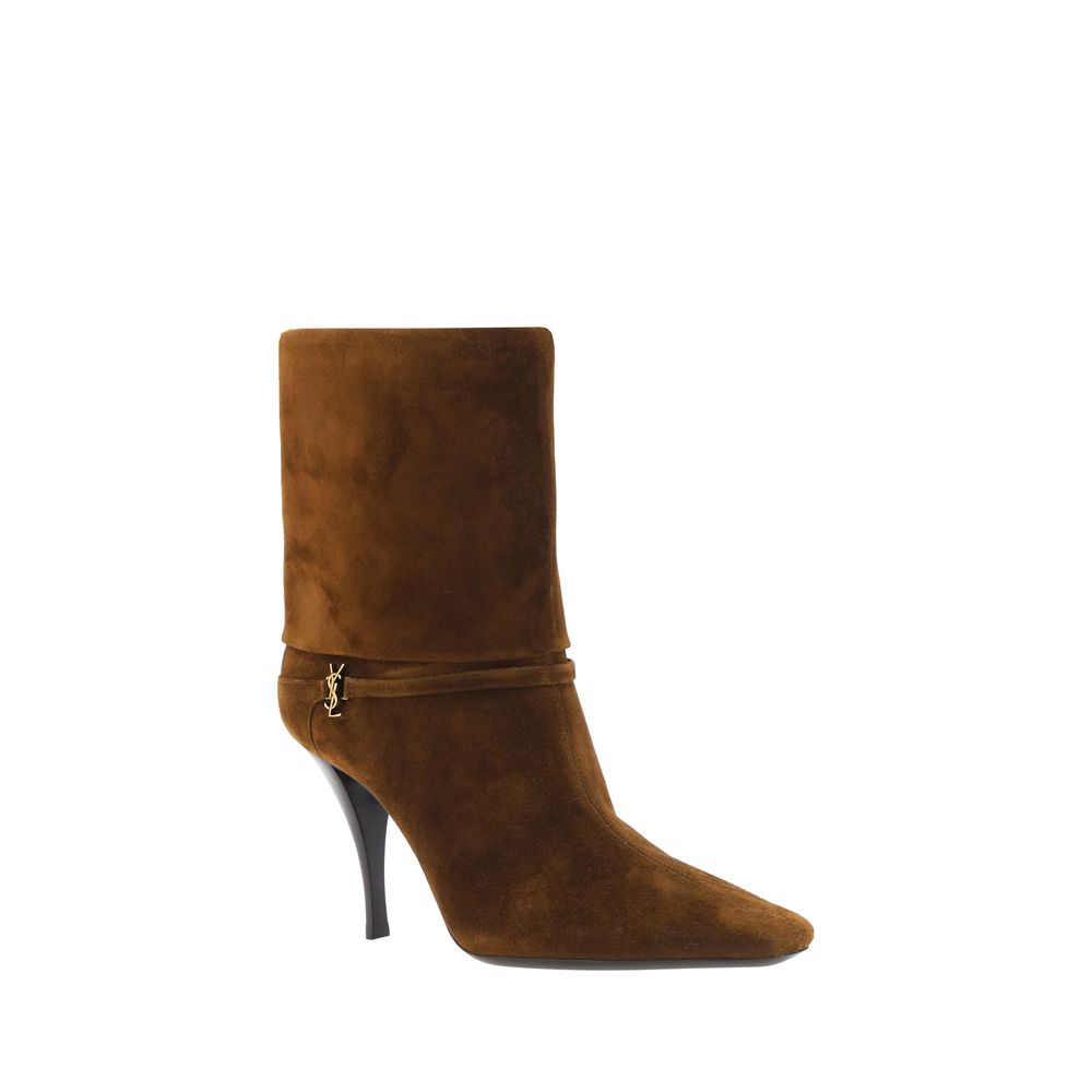 Saint Laurent Vicky Suede Leather Ankle Boots - Brown