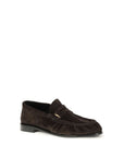 Saint Laurent Suede Leather Cassandre Le Loafers - Brown